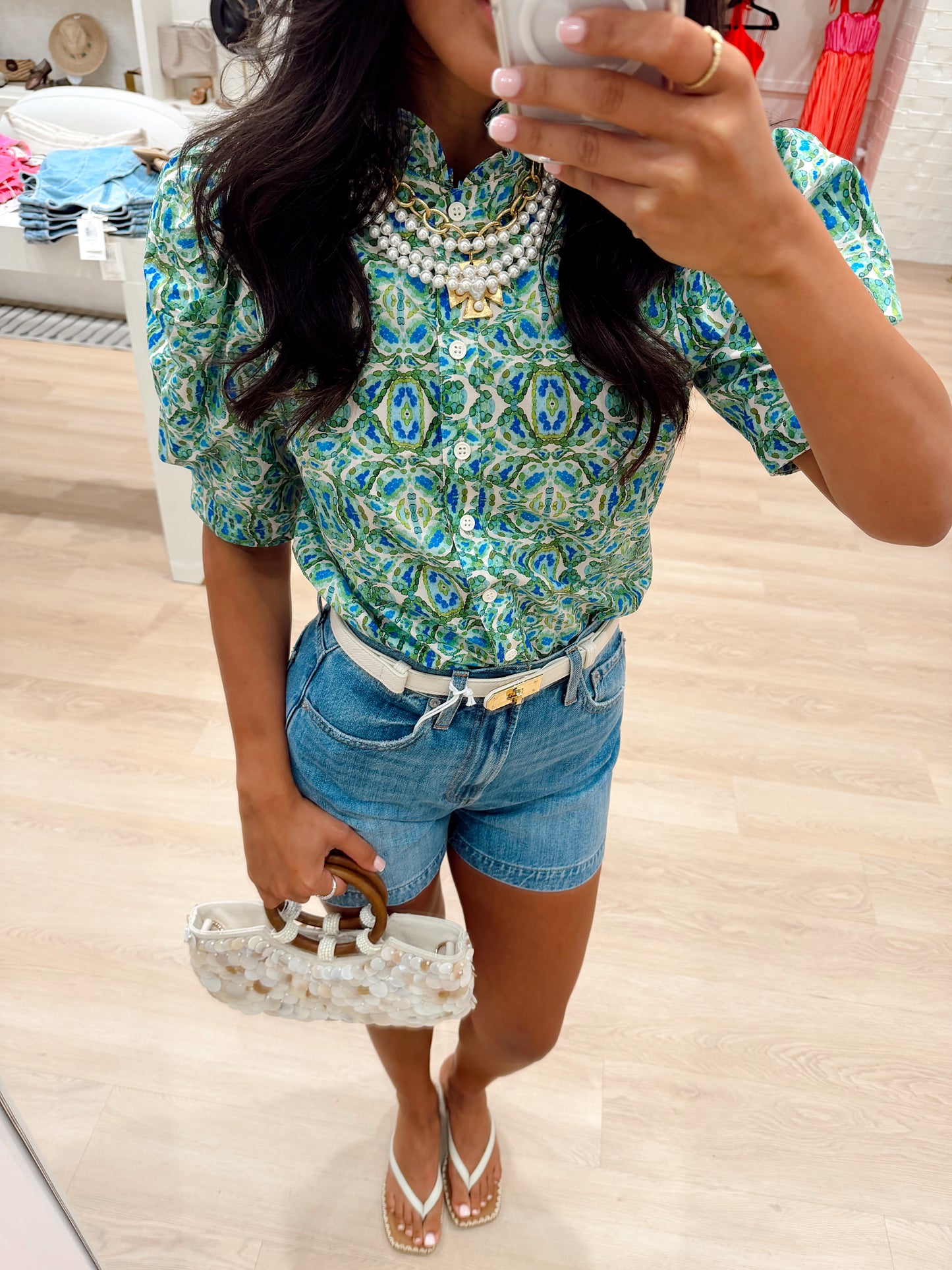 PUFF SHORT SLEEVE RUFFLE NECK TOP