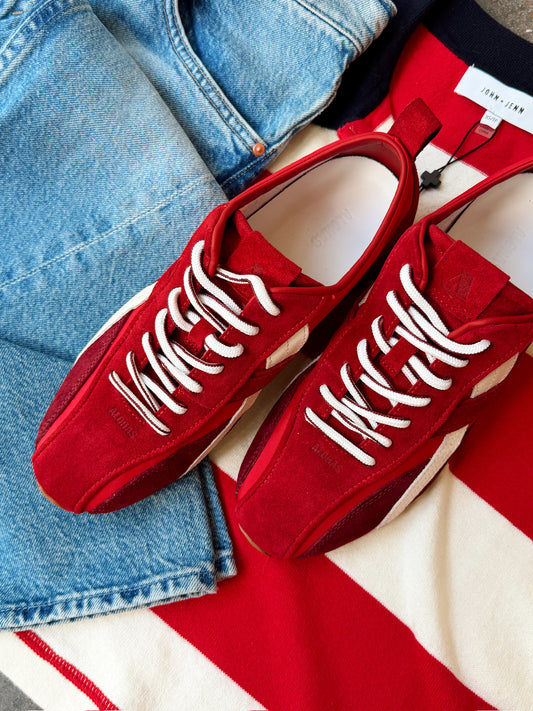 NYLON RED LEATHER SNEAKERS