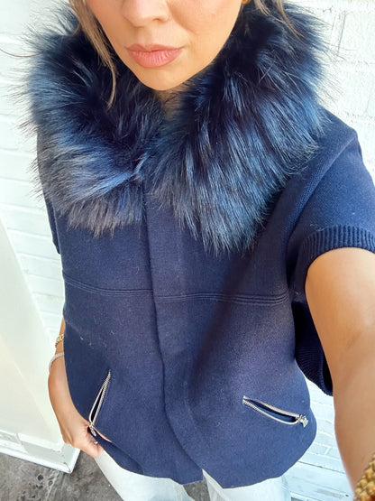 FAUX FUR TRIM CARDIGAN