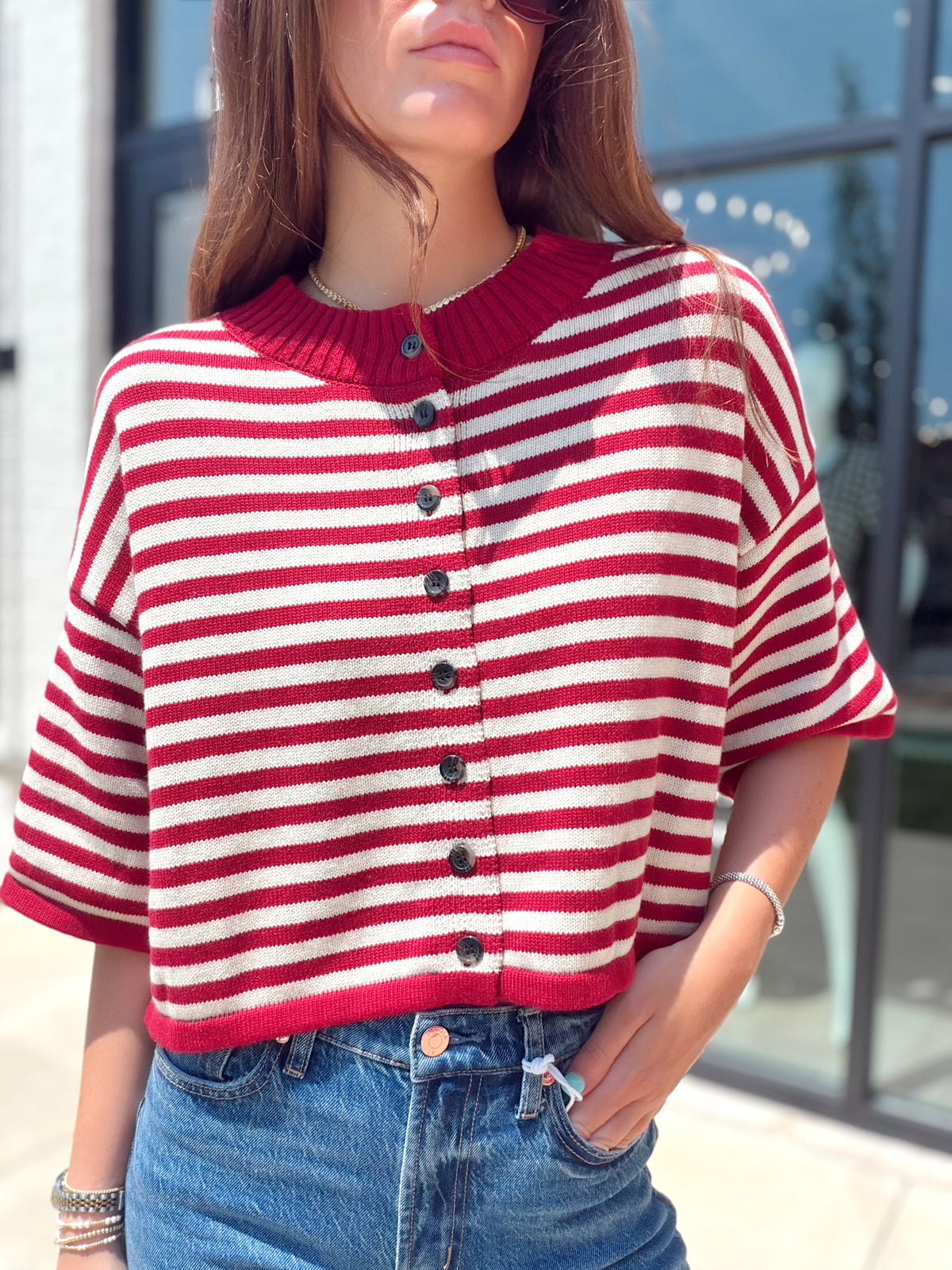 NATALIE STRIPE LOOSE KNIT TOP