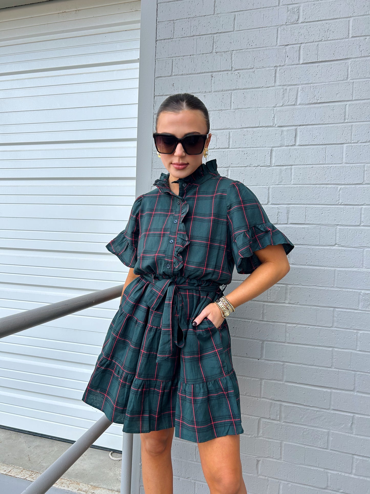 PLAID RUFFLE MINI DRESS