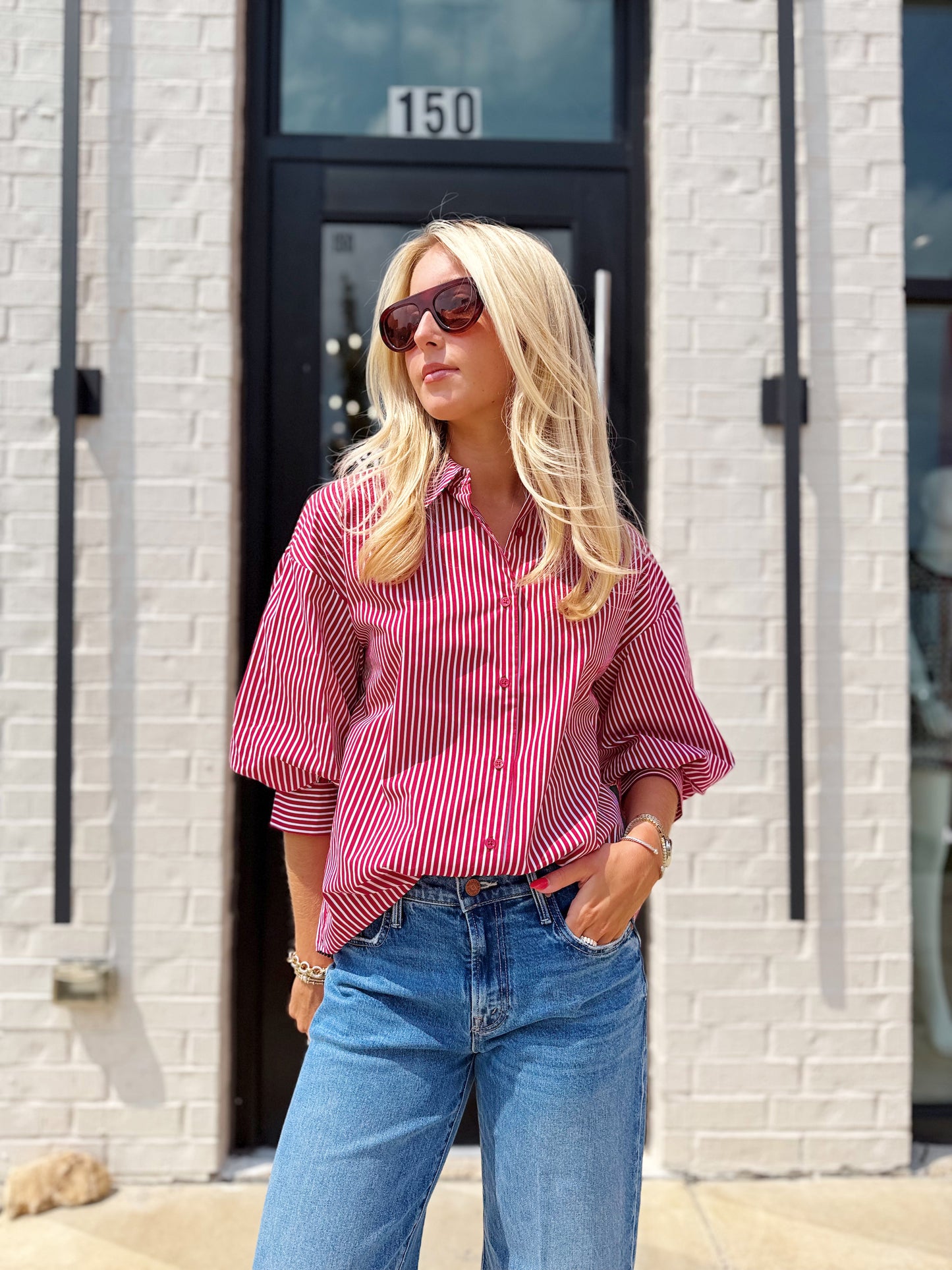 STRIPED BALLOON SLEEVE SHIRT