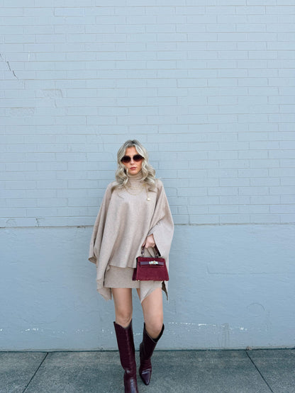CAPE DRESS WITH STAND UP COLLAR