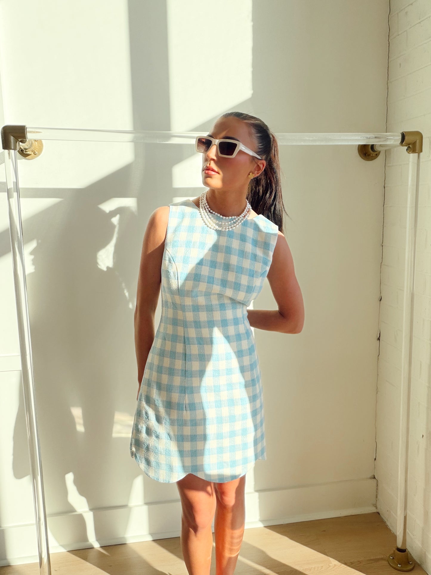 TEXTURED PLAID SCALLOP HEM MINI