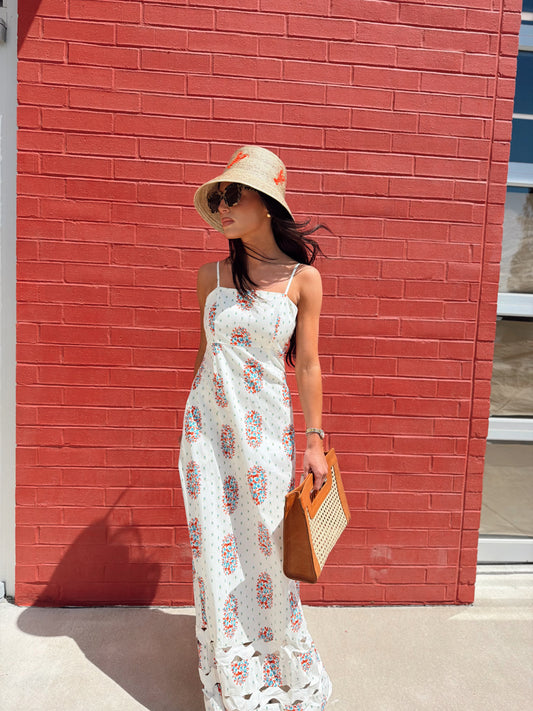 FLORAL DETAIL MAXI DRESS WITH RIC RAC DETAILING