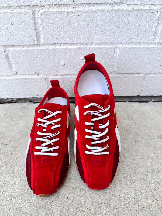 NYLON RED LEATHER SNEAKERS