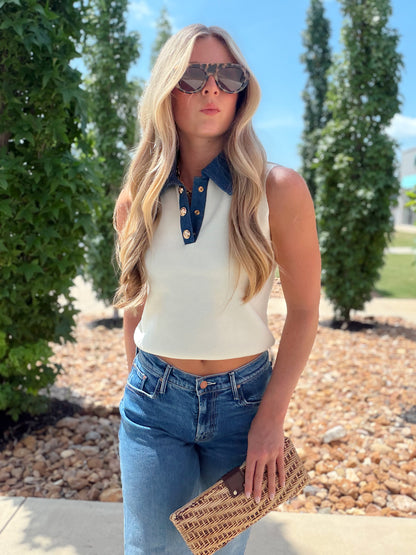 MÁXIME KNIT DENIM COLLAR VEST