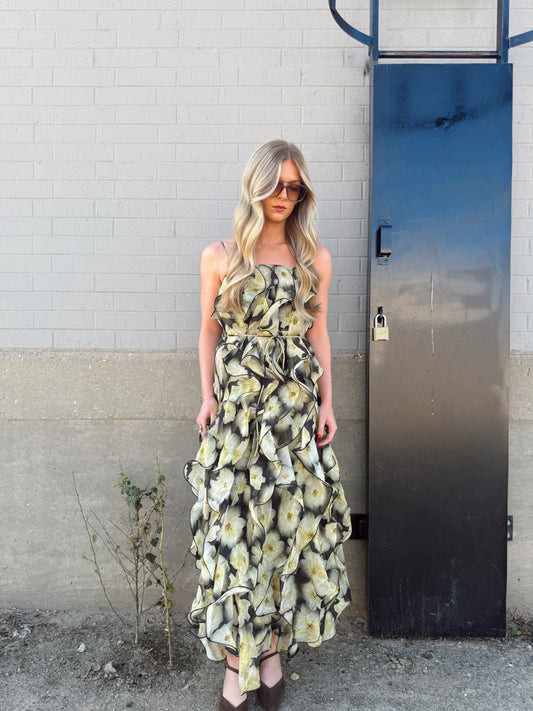 IRINA RUFFLE MIDI DRESS