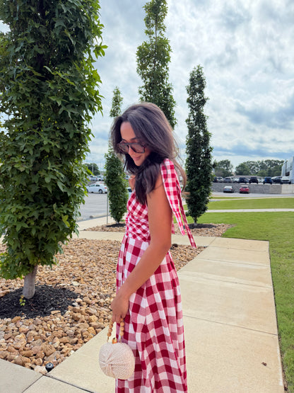 CHECK PATTERN TIE MAXI DRESS
