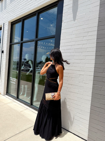 LACE TRIM HALTER MAXI