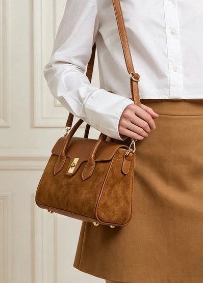 GENUINE LEATHER BAG WITH SUEDE DETAILS
