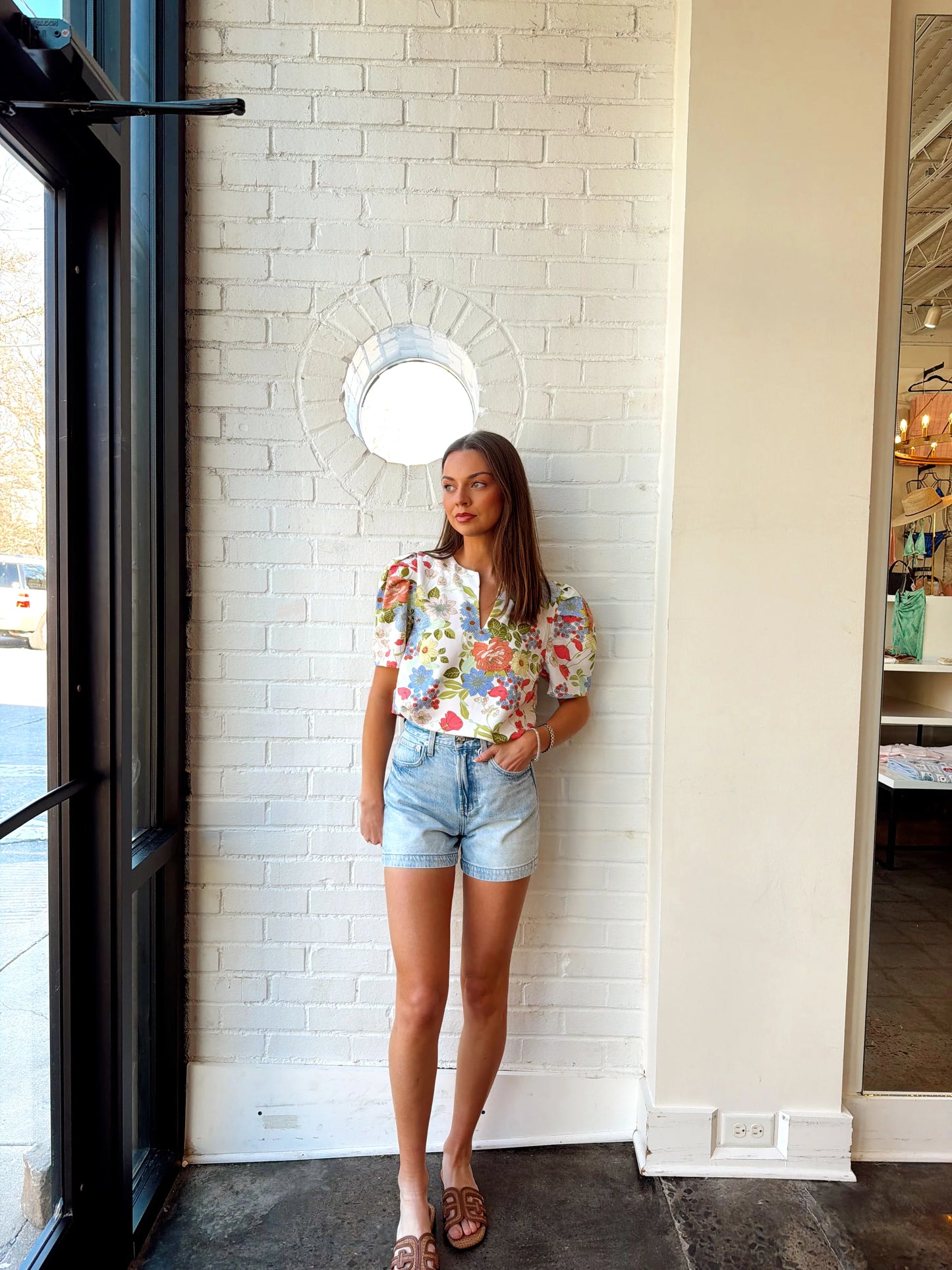 ESTHER FLORAL KAYLA PUFF SLEEVE TOP