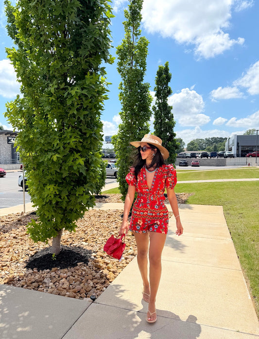 ARIA FLORAL RUFFLE BELTED ROMPER