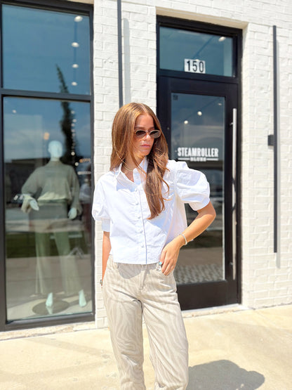 SOLID POPLIN PUFF SLEEVE TOP