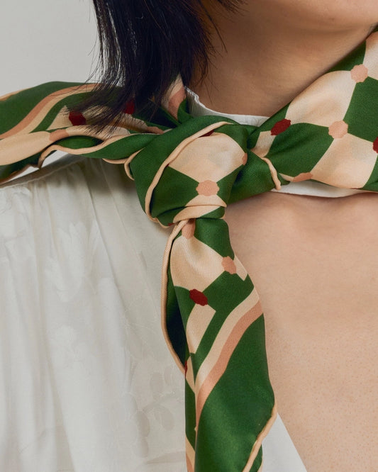 CHECKERBOARD SILK BANDANA SCARF