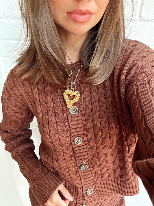 CABLE KNIT LONG SLEEVE CARDIGAN