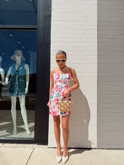 YORK SATIN CHRISTA FLORAL MINI DRESS