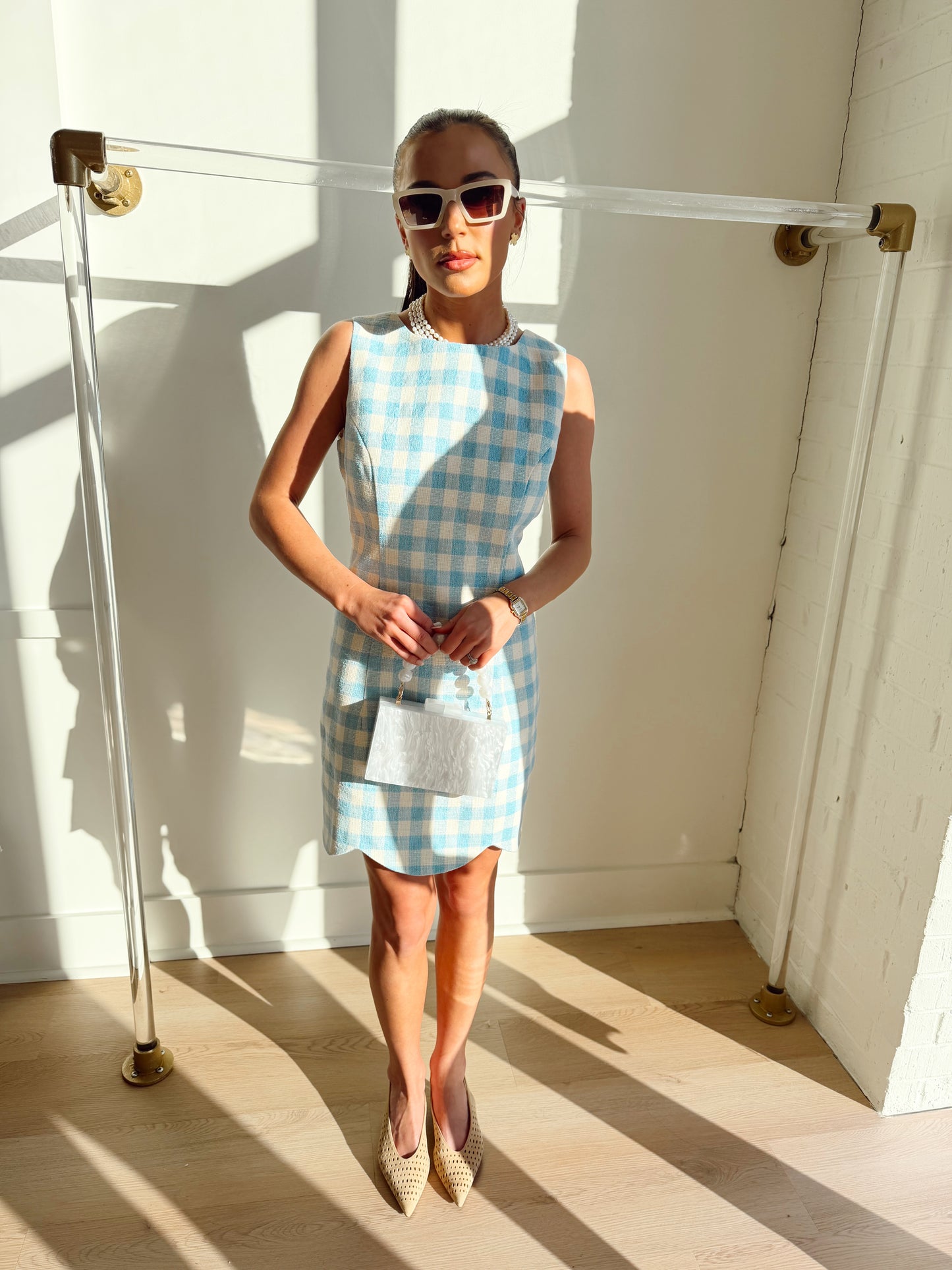 TEXTURED PLAID SCALLOP HEM MINI