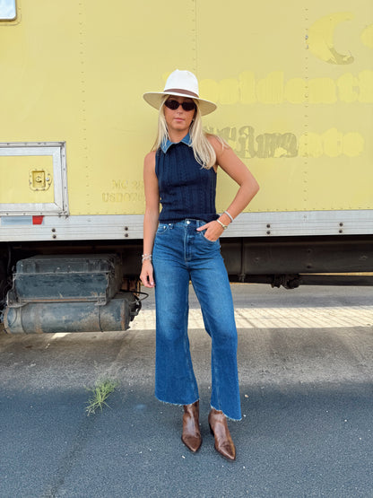 DASH DENIM COLLARED SHELL TOP