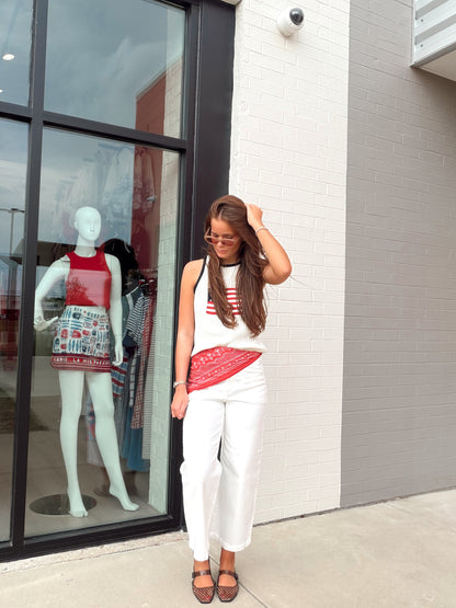 USA FLAG RIBBED SWEATER TOP