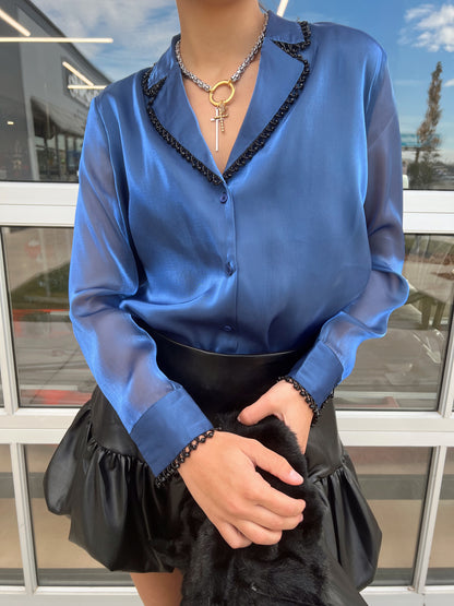 SHEER JEWEL TRIM BLOUSE