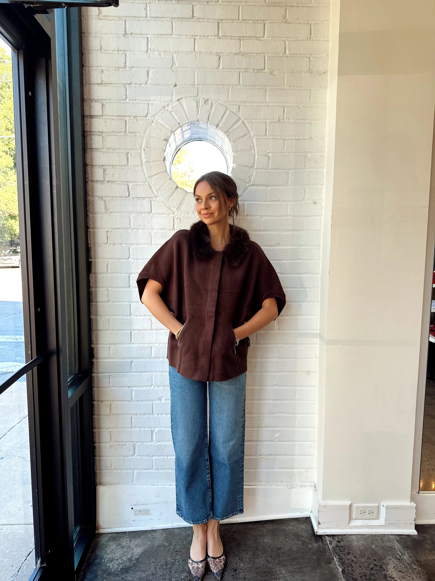 FAUX FUR TRIM CARDIGAN