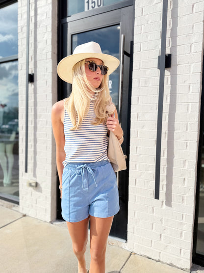 LIGHT DRIZZLE KNIT DENIM SHORTS