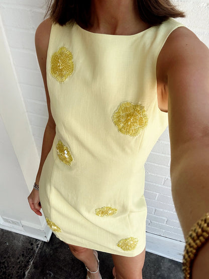 EMBELLISHED LINEN MINI DRESS