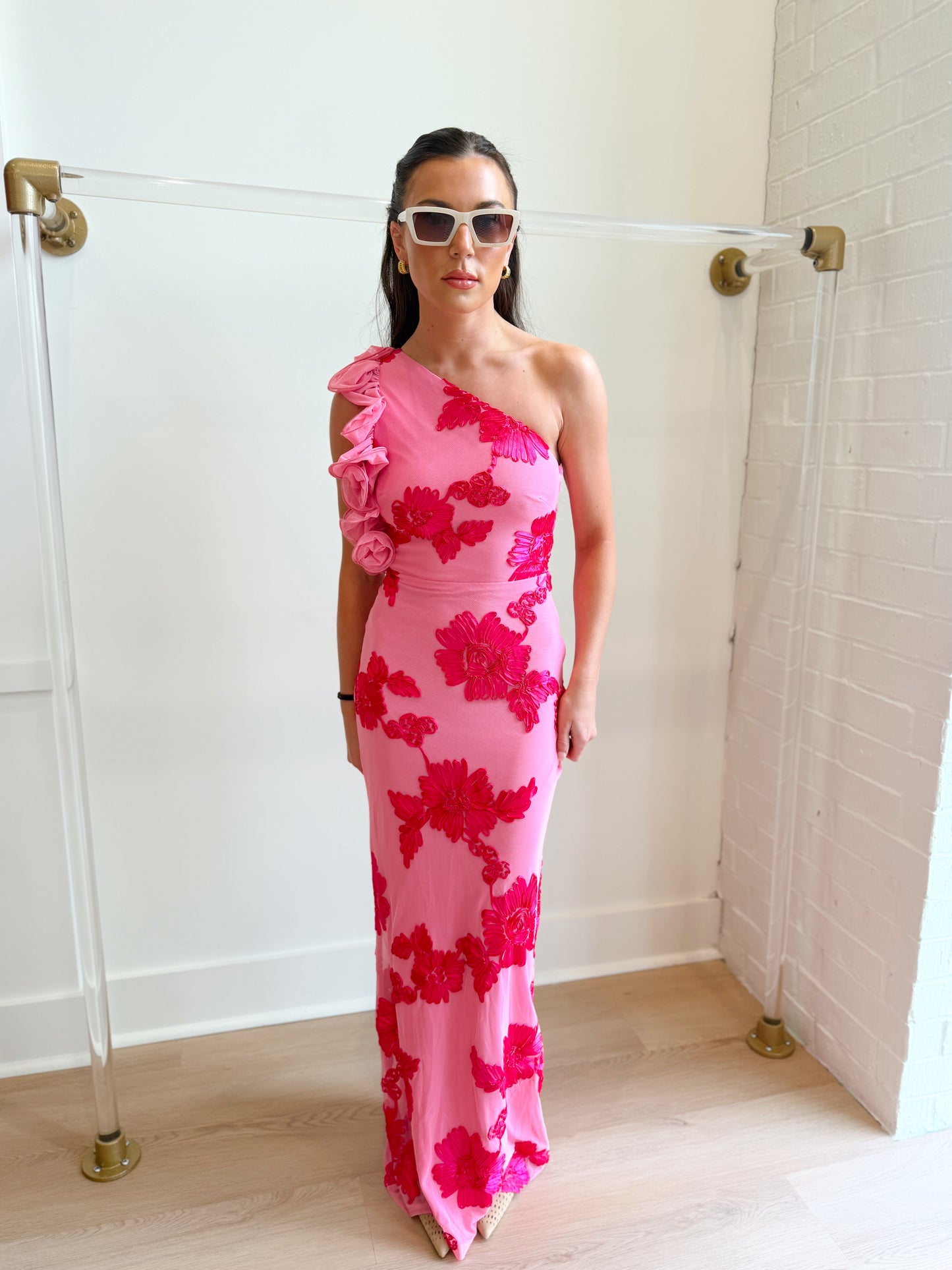 ONE SHOULDER FLORAL MAXI DRESS