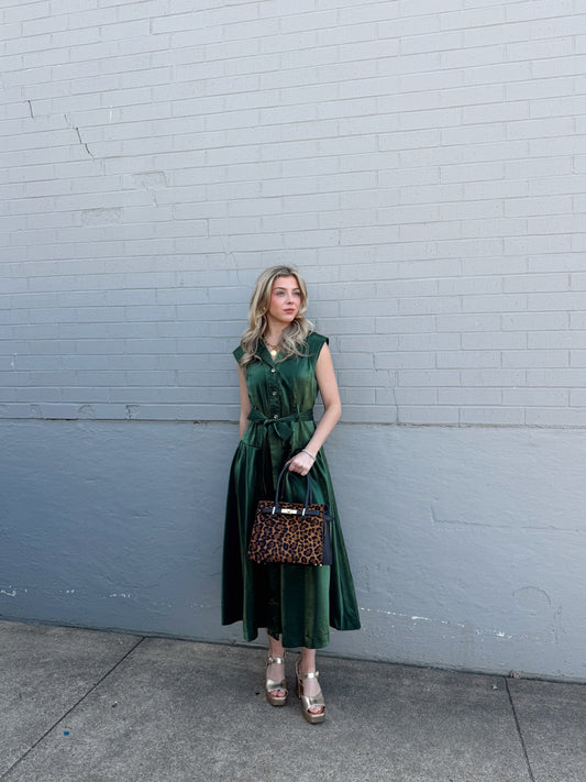 BUTTON-UP BELTED SLEEVELESS MAXI