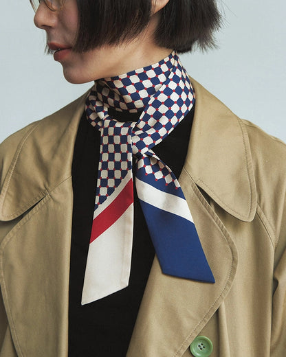 CHECKERBOARD SILK TWILL SKINNY SCARF