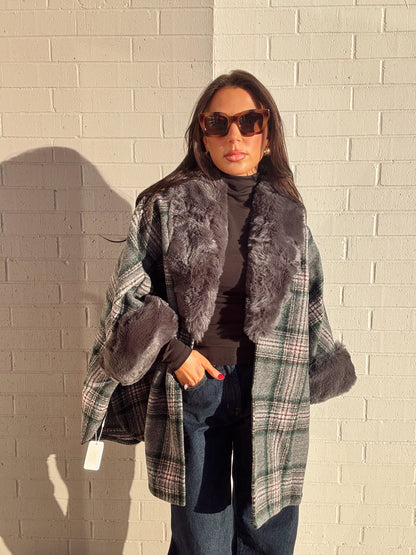 PLAID FUR JACKET