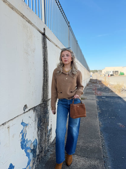 QUARTER BUTTON SWEATER WITH FRONT POCKETS