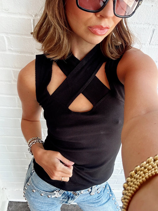 CROSS STRAP RIBBED TANK