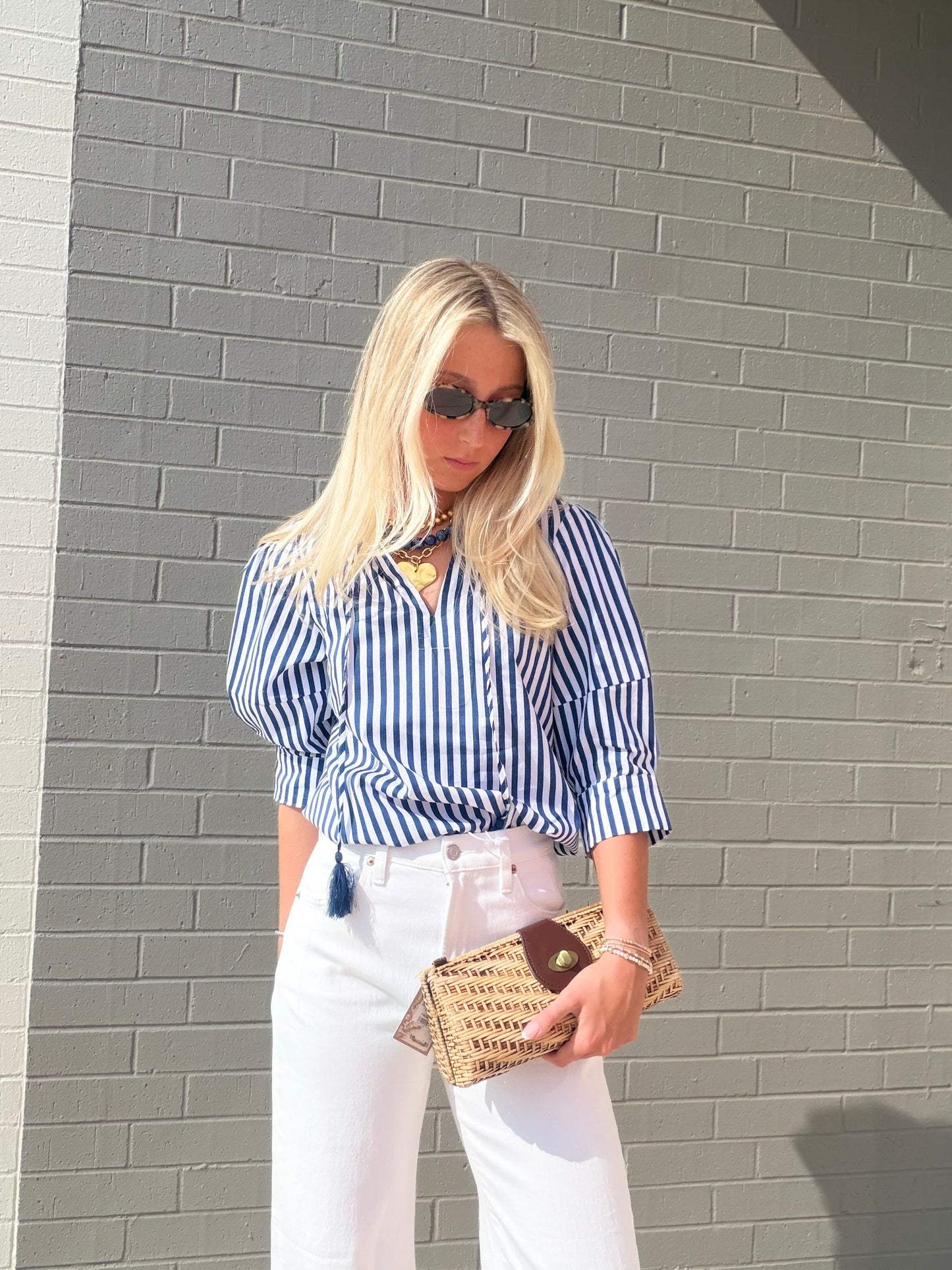 GLINDA SPLIT NECK STRIPE TOP