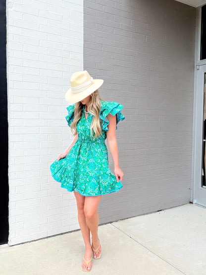 ALINA FLORAL RUFFLE MINI DRESS