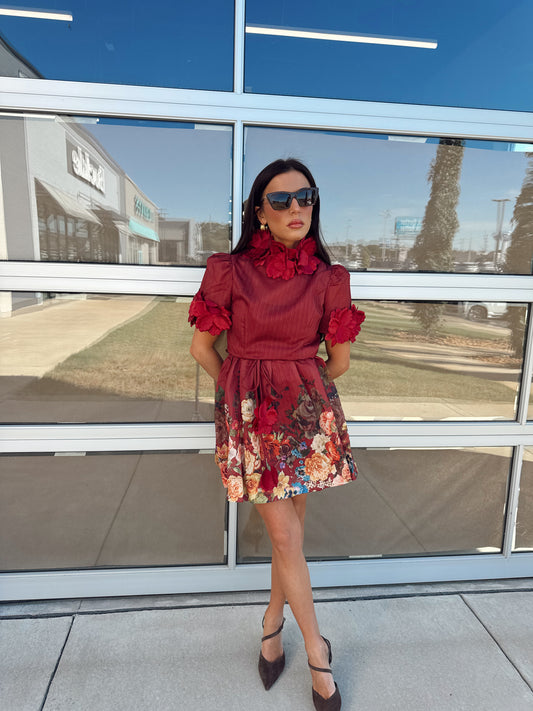 FLORAL TIE MINI DRESS