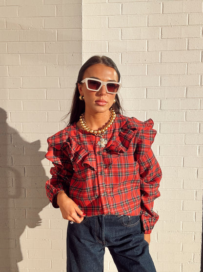 PLAID RUFFLE TOP
