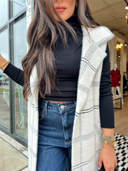 LONG FUZZY PLAID VEST