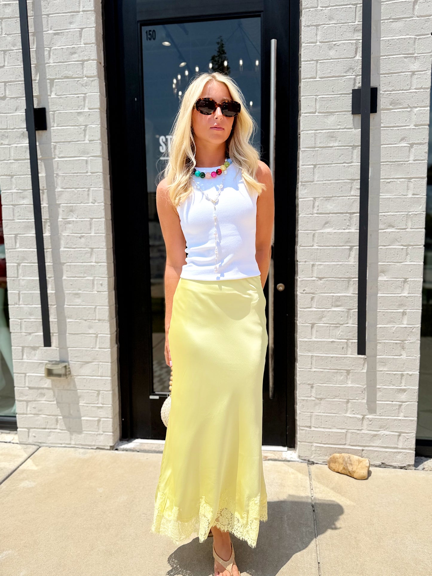 SATIN LACE MIDI SKIRT