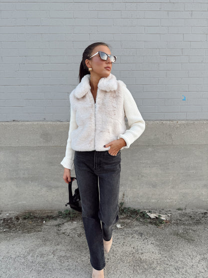 GIA CROPPED FUR SWEATER