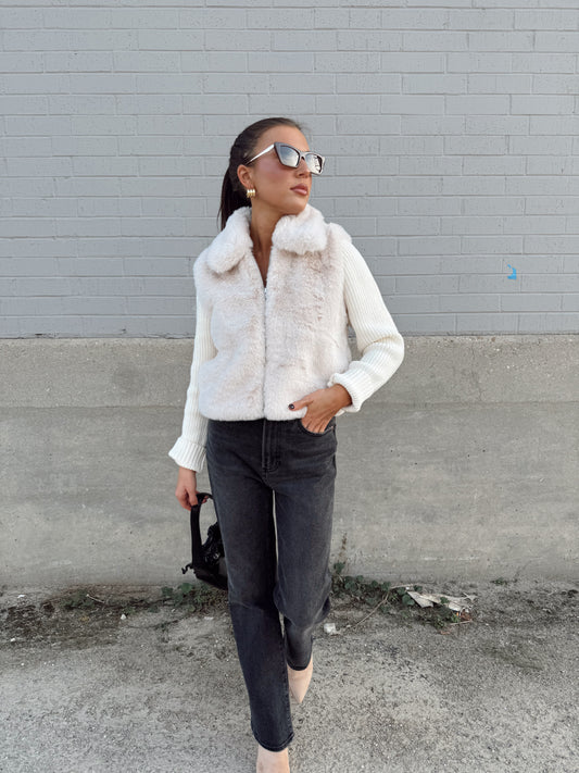 GIA CROPPED FUR SWEATER