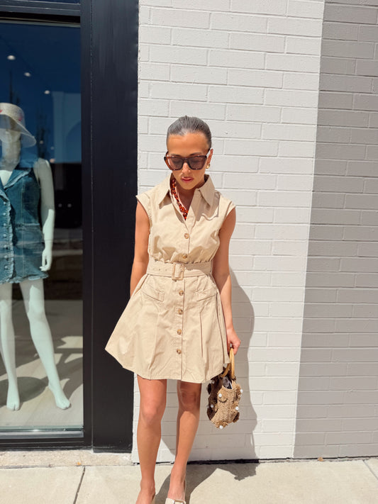 DONNA BELTED SLEEVELESS DRESS