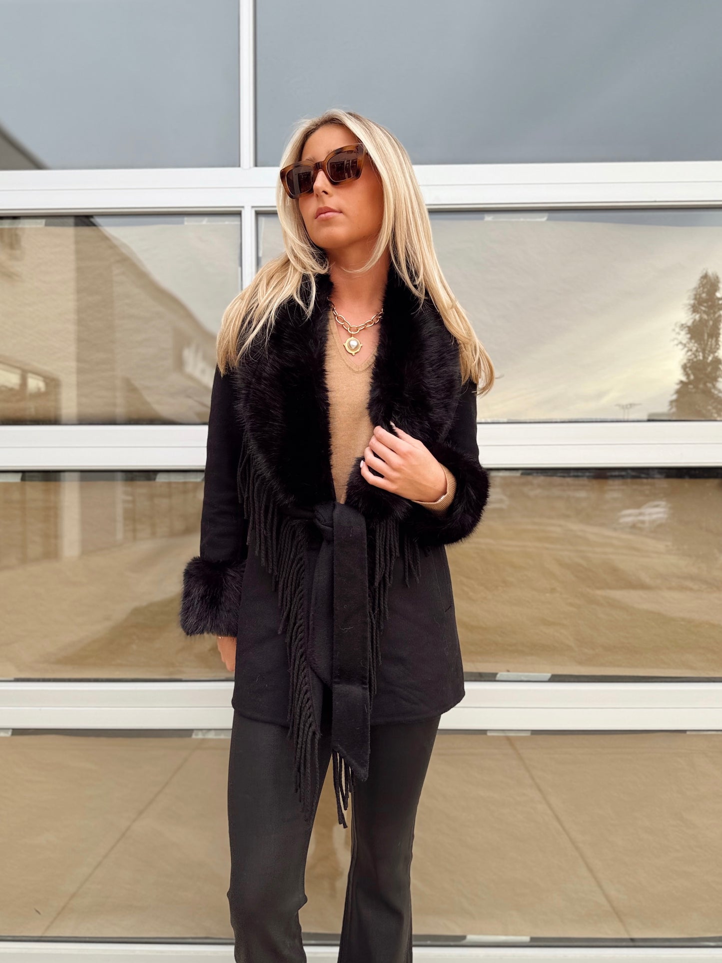 FUR COLLAR CARDIGAN