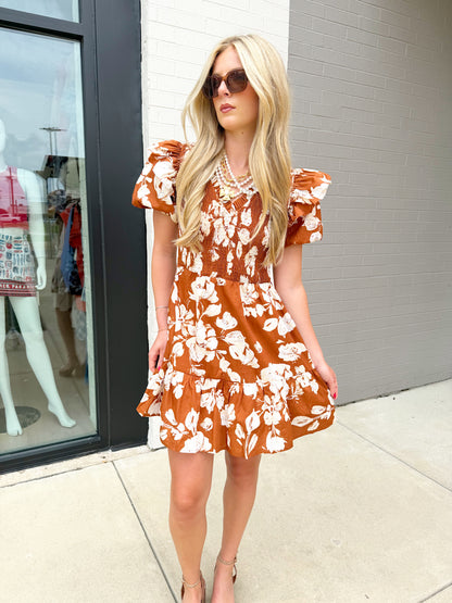 SURREY FLORAL SMOCKED MINI DRESS