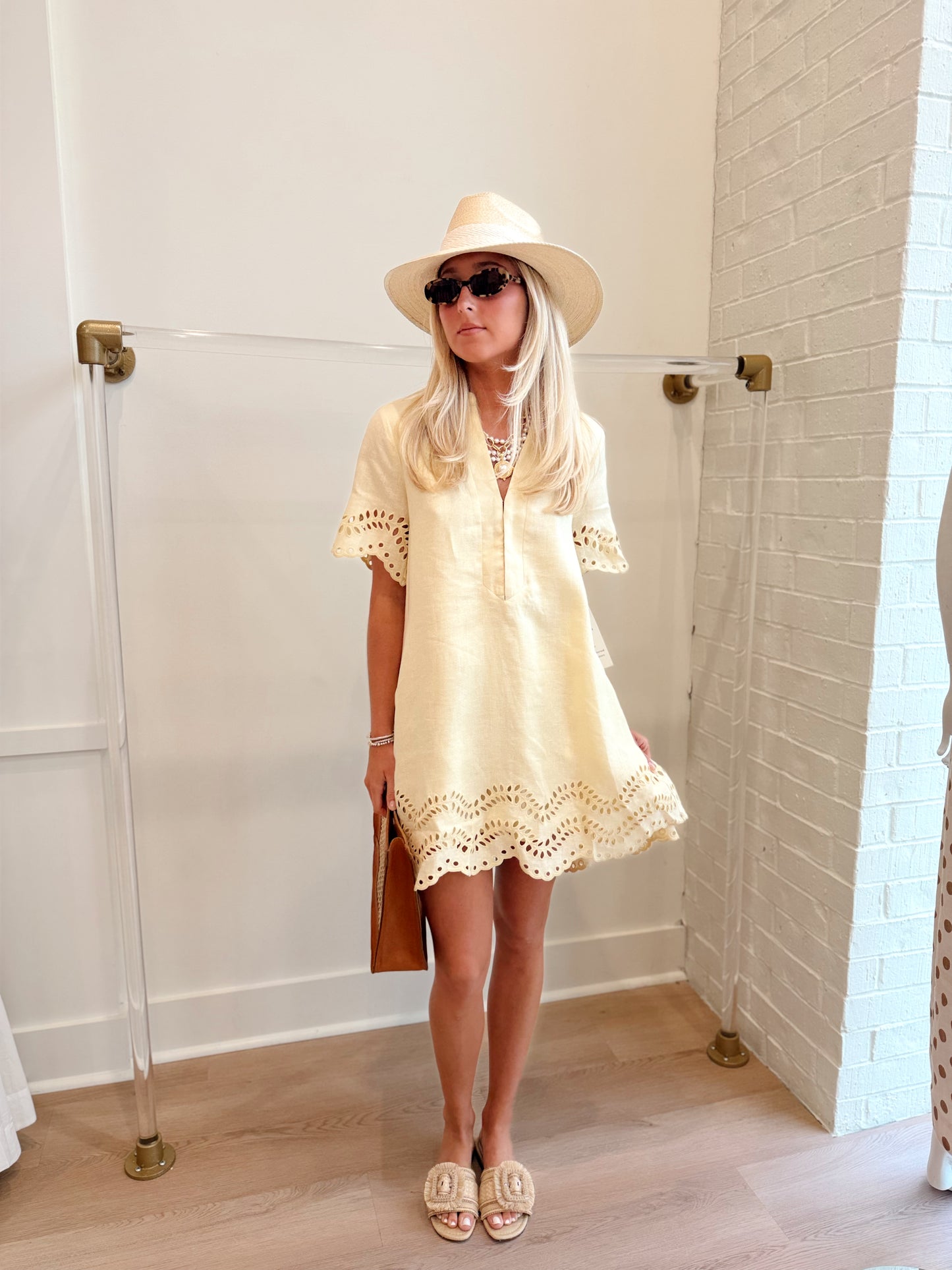 EYELET SHORT SLEEVE MINI DRESS