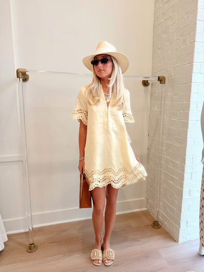 EYELET SHORT SLEEVE MINI DRESS