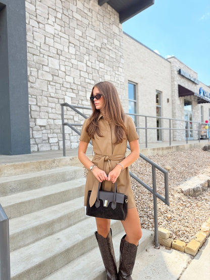 MALLIE VEGAN LEATHER MINI DRESS