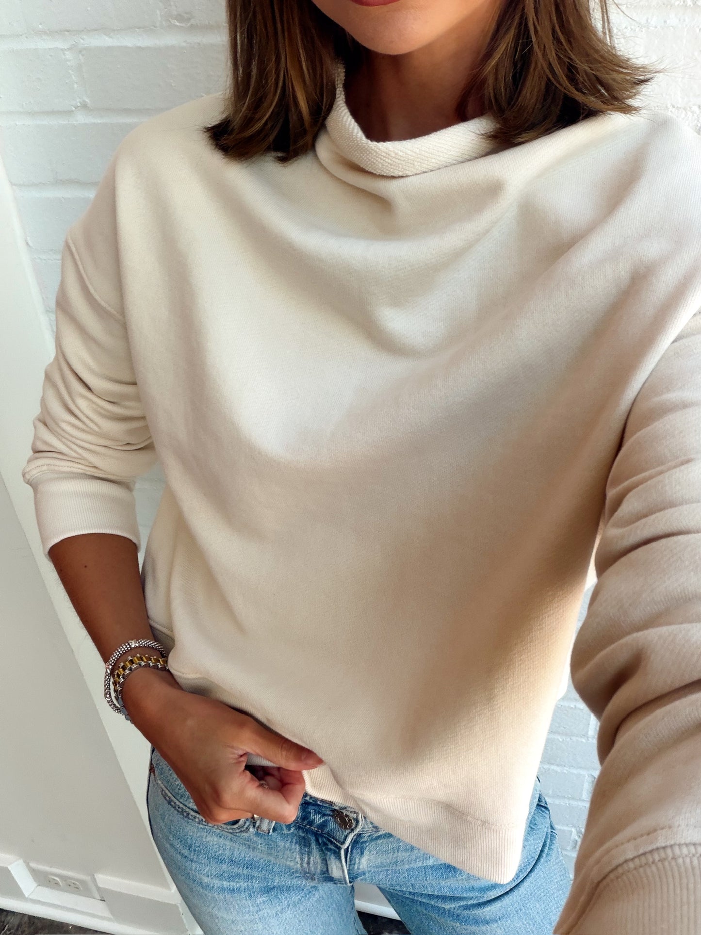 FRENCH TERRY MOCK NECK SWEATSHIRT