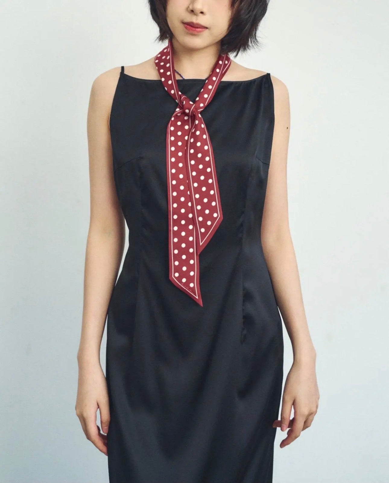 RETRO POLKA SILK TWILL SKINNY SCARF